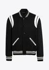 Saint Laurent Men Teddy Varsity Bomber Jacket In Black