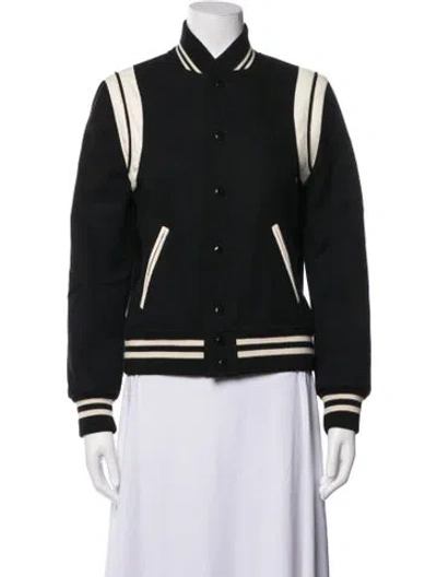 Pre-owned Saint Laurent Wool Bomber Jacket In Black/white