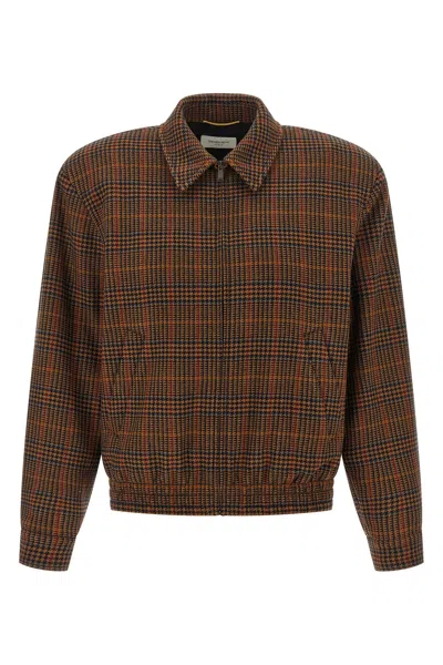 Saint Laurent Wool Bomber Jacket In Brown