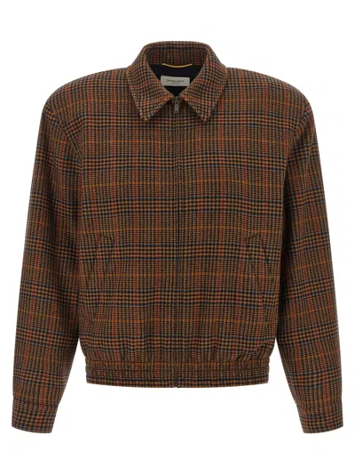 SAINT LAURENT WOOL BOMBER JACKET PUFFER JACKETS BROWN
