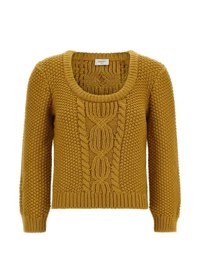 Saint Laurent Men Mustard Yellow Knitted Sweater In Orange