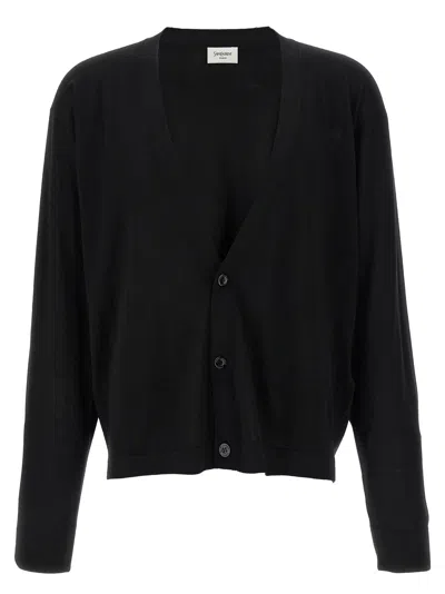 SAINT LAURENT WOOL CARDIGAN SWEATERS AND CARDIGANS BLACK