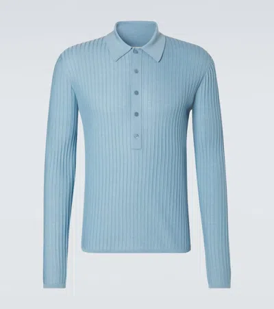 Saint Laurent Wool, Cashmere, And Silk Polo Shirt In Blue