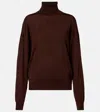 Saint Laurent Wool, Cashmere, And Silk Turtleneck Sweater In Brown