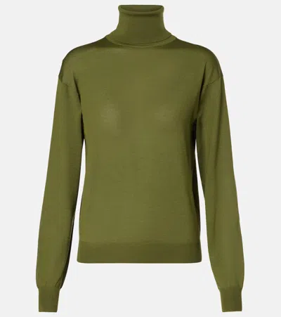 Saint Laurent Wool, Cashmere, And Silk Turtleneck Sweater In Green