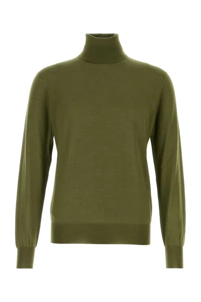 Saint Laurent Wool, Cashmere And Silk-blend Turtleneck Sweater In Green
