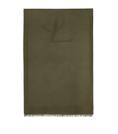 Saint Laurent Wool Cassandre Logo Scarf In Green