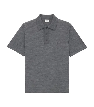 Saint Laurent Wool Cassandre Polo Shirt In Gray
