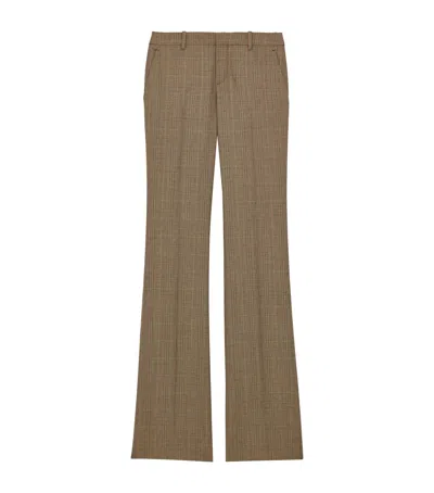 Saint Laurent Wool Check Flared Trousers In Brown