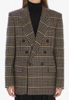 Saint Laurent Double-breasted Check Pattern Long Sleeve Jacket In Multi