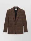 Saint Laurent Wool Check Single-breasted Jacket With Notched Collar In Brown