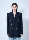 Saint Laurent Wool Chiné Blazer In Blue