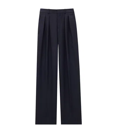 Saint Laurent Wool Chiné Trousers In Blue