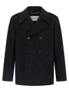 Saint Laurent Black Double-breasted Coat With Wide Notched Revers In Wool Man In Black