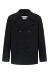 Saint Laurent Black Double-breasted Coat With Wide Notched Revers In Wool Man In Black