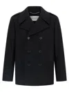 Saint Laurent Black Double-breasted Coat With Wide Notched Revers In Wool Man In Blue
