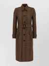 Saint Laurent Women Long Coat In Prince Of Wales Wool In Brown