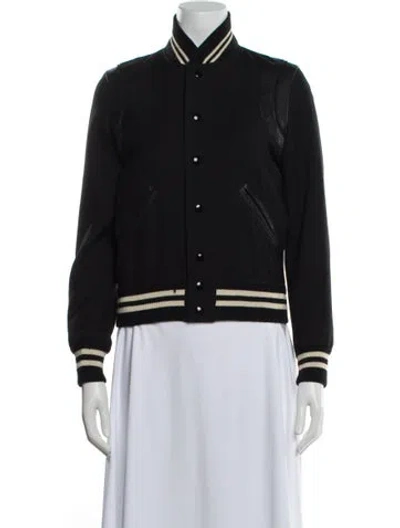 Pre-owned Saint Laurent Wool Colorblock Pattern Bomber Jacket In Black