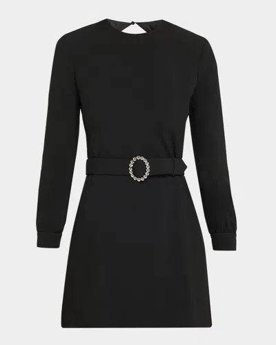 Saint Laurent Wool-cotton Belted A-line Mini Dress In Black