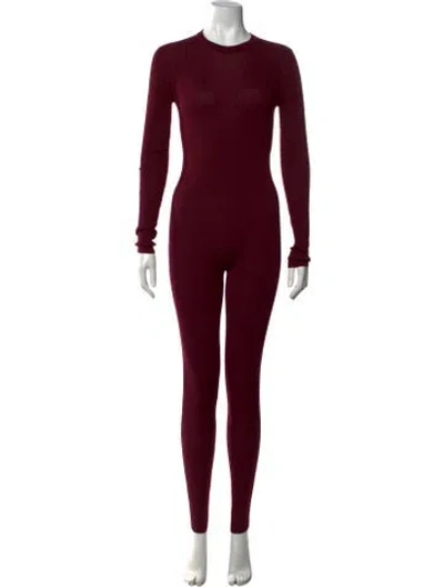 Pre-owned Saint Laurent Wool Crew Neck Jumpsuit In Burgundy