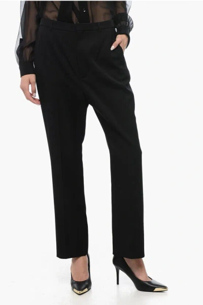 Saint Laurent Wool Cropped Pants In Black