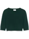 Saint Laurent Wool Cropped Knit Top With Ribbed Finish In Green