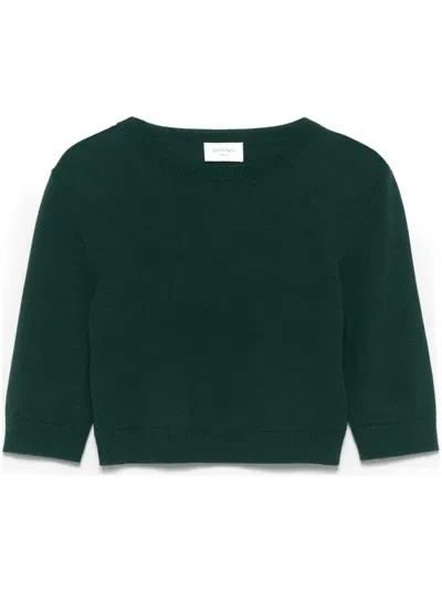 Saint Laurent Wool Cropped Knit Top With Ribbed Finish In Green