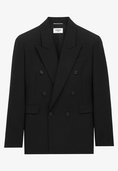 Saint Laurent Wool Double-breasted Blazer In Black