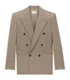 Saint Laurent Double-breasted Jacket In Caviar Wool In Grey