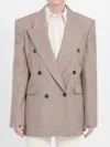 Saint Laurent Wool Double-breasted Jacket In Beige