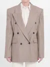 Saint Laurent Wool Double-breasted Jacket In Beige