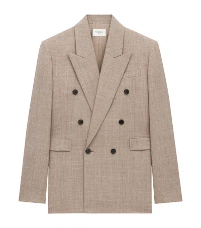 Saint Laurent Wool Double-breasted Jacket In Brown