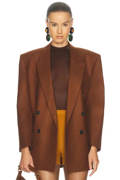 Saint Laurent Wool Double Breasted Jacket In Brown