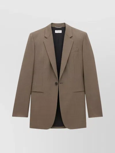 Saint Laurent Wool Double-breasted Jacket Padded Shoulders In Brown