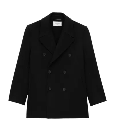 Saint Laurent Wool Double-breasted Peacoat In Black