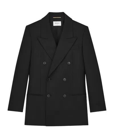 Saint Laurent Wool Double-breasted Coat In Black