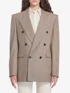 Saint Laurent Wool Double-breasted Jacket In Beige