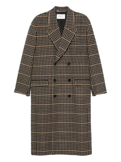Saint Laurent Wool Double-breasted Long Coat In Black