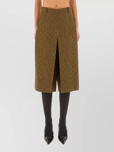 Saint Laurent Wool Fitted Skirt In Brown