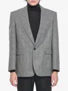 Saint Laurent Prince De Galles Wool Flannel Blazer In Gray