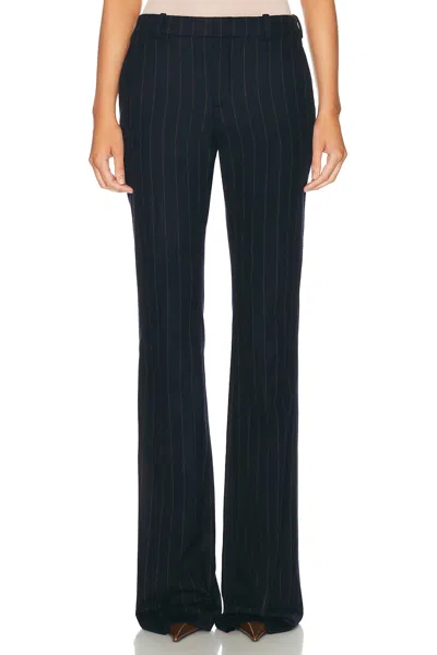 Saint Laurent Wool Flare Leg Pant In Marine Cognac
