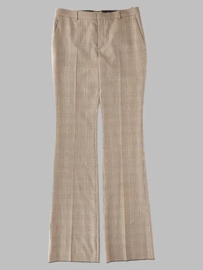 Saint Laurent Wool Flared Houndstooth Trousers In Prince Of Wales Check In Neutral