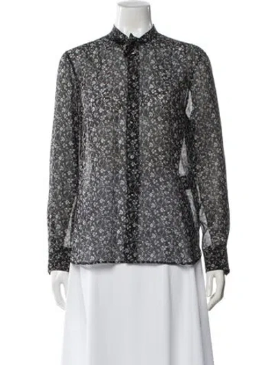 Pre-owned Saint Laurent Wool Floral Print Blouse In Black