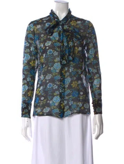 Pre-owned Saint Laurent Wool Floral Print Blouse In Black