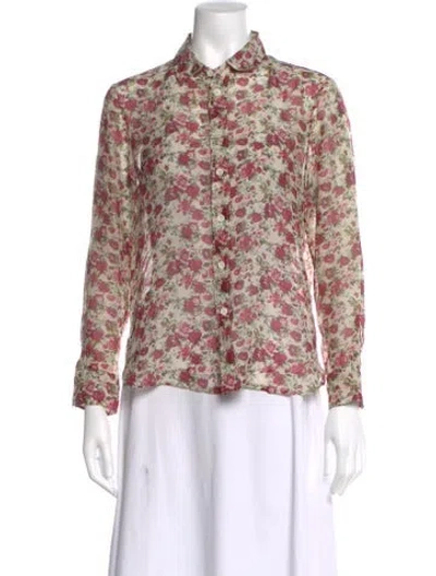 Pre-owned Saint Laurent Wool Floral Print Blouse In Neutral