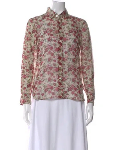 Pre-owned Saint Laurent Wool Floral Print Blouse In Neutral