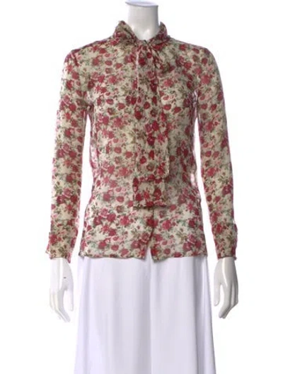 Pre-owned Saint Laurent Wool Floral Print Blouse In Neutrals