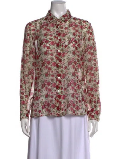 Pre-owned Saint Laurent Wool Floral Print Blouse In Neutrals/red