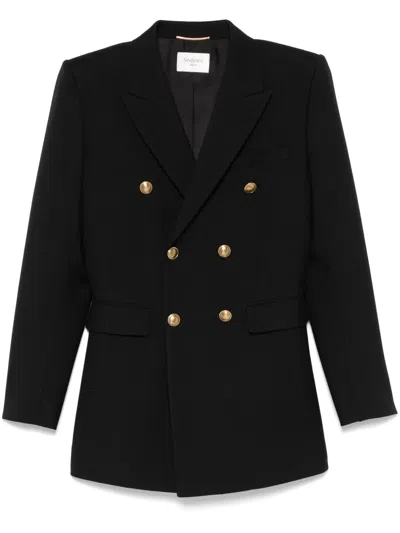 Saint Laurent Wool Gabardine Blazer In Black