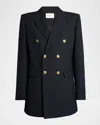 Saint Laurent Double-breasted Virgin Wool Gabardine Jacket In Navy In Black